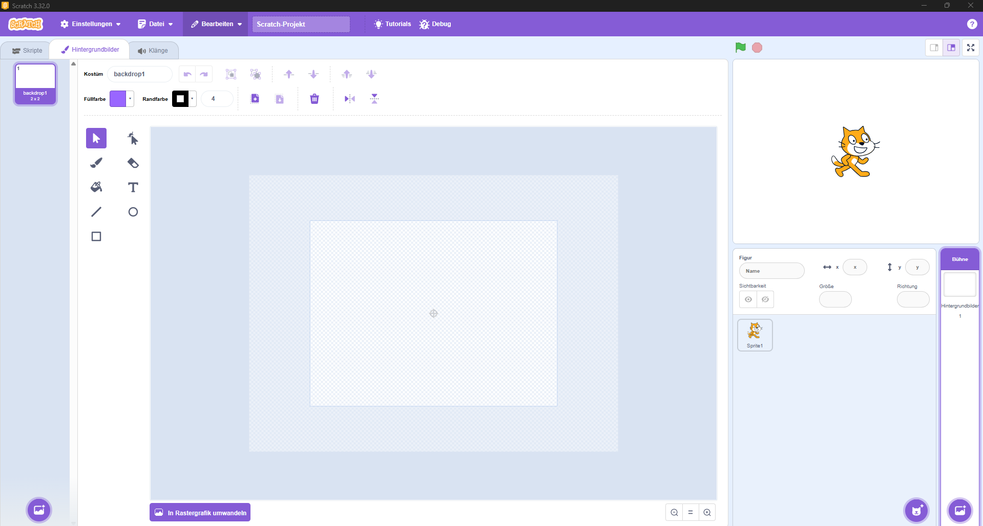 Interaktive Scratch-Oberfläche – Bereich Hintergrundbilder