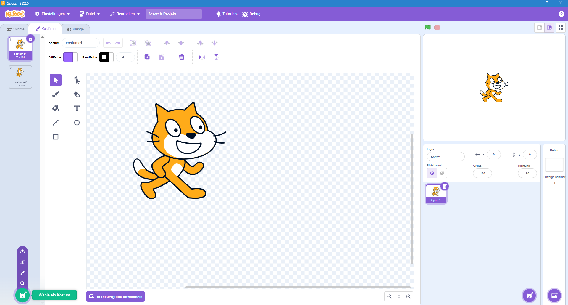 Interaktive Scratch-Oberfläche – Bereich Kostüme